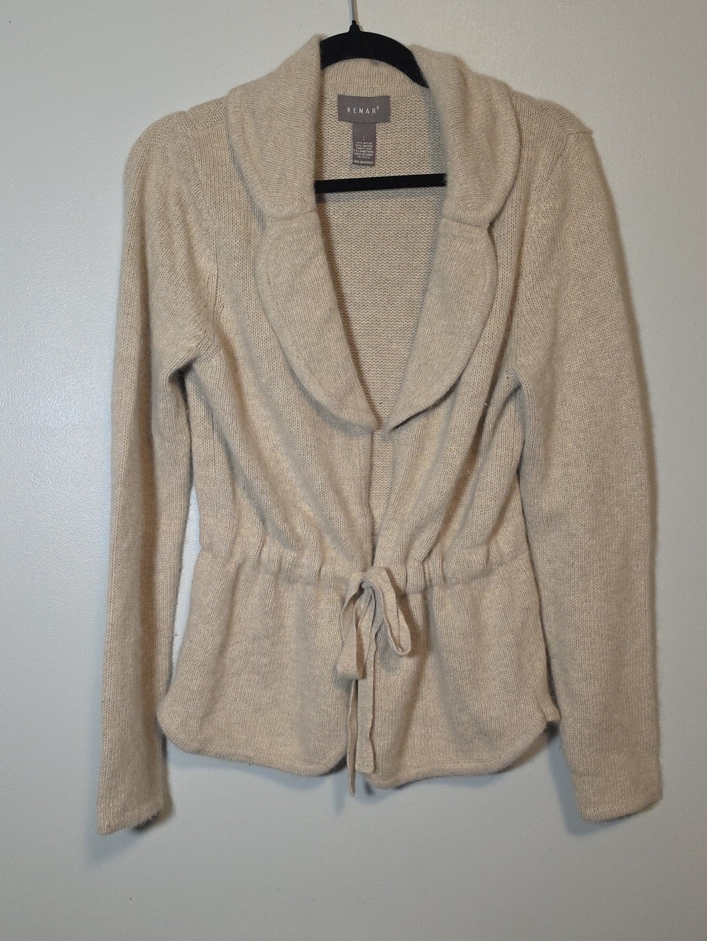 Kenar Women's Cream/Tan Angora & Lambswool Drawstring Cardigan